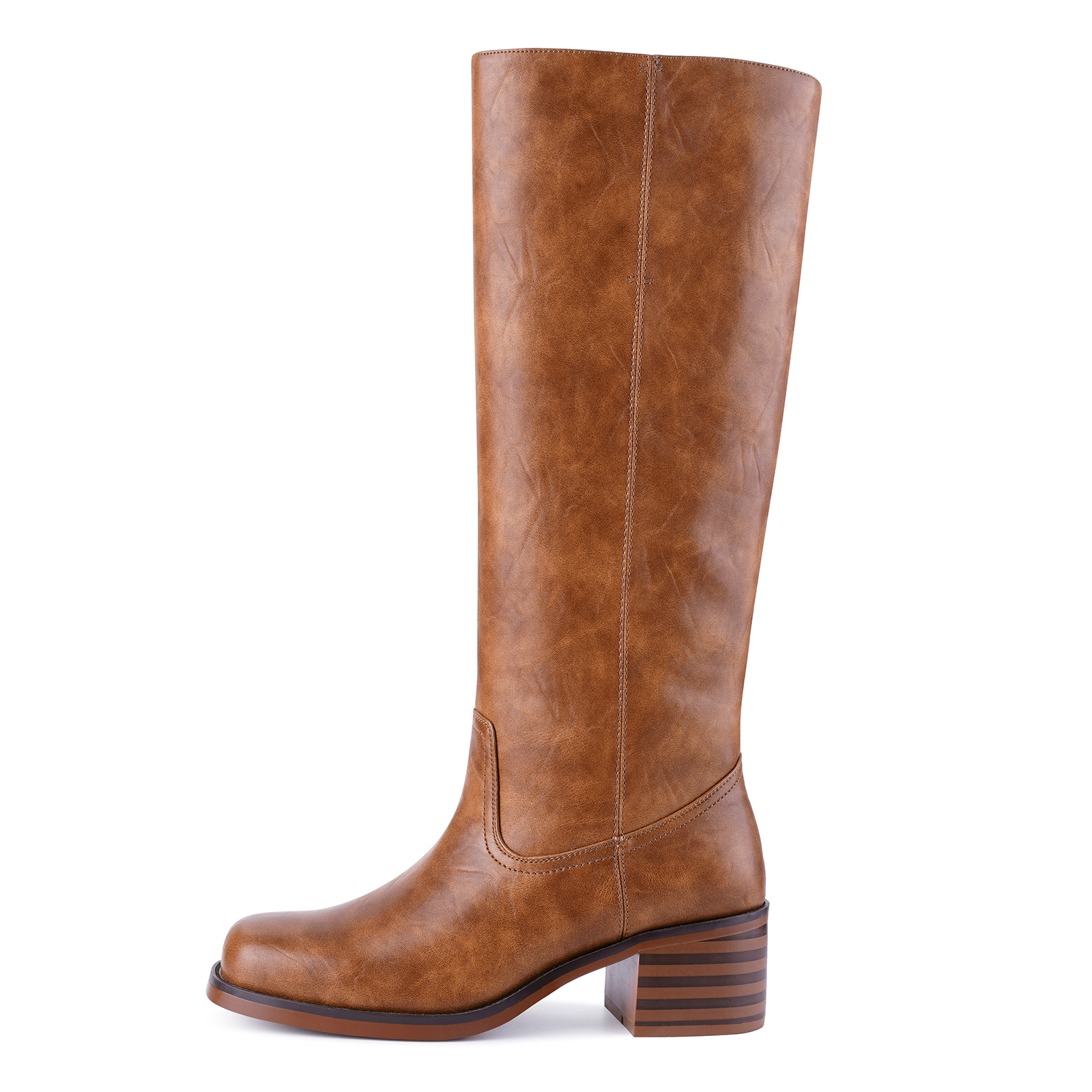 Women's Banana Knee High Boots Square Toe Chunky Low Heel Ridding Boots