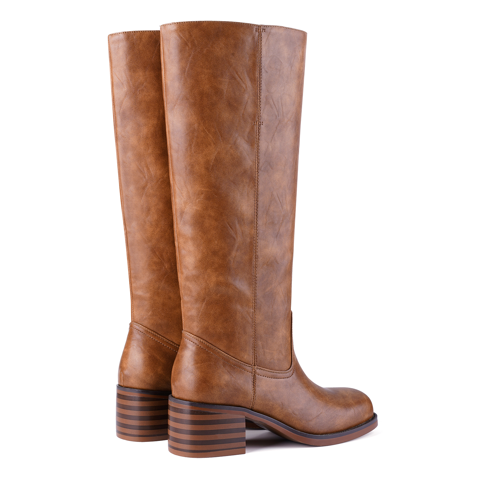 Women's Banana Knee High Boots Square Toe Chunky Low Heel Ridding Boots