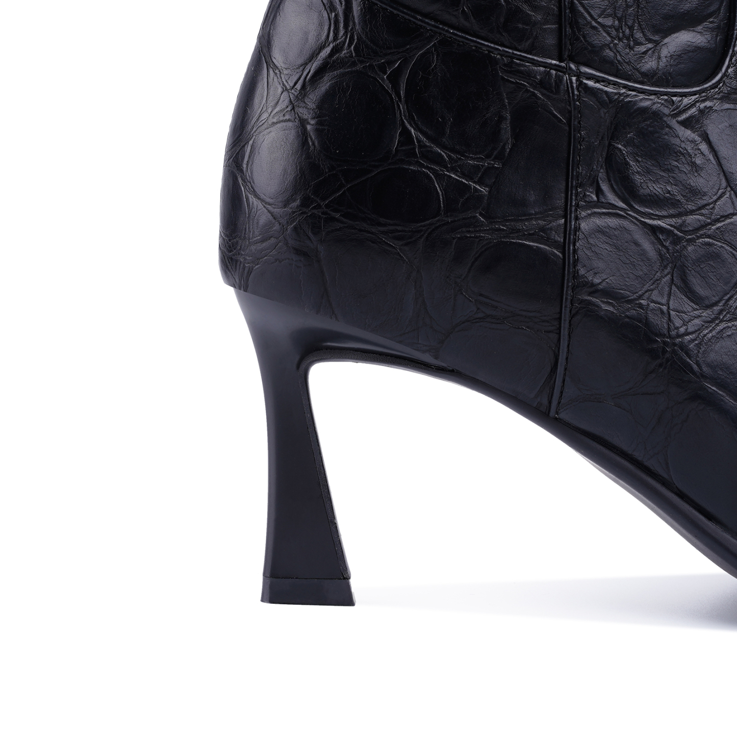 Women Kitten Heel Knee High Boots Pointed Toe Stone Pattern Tall Boots