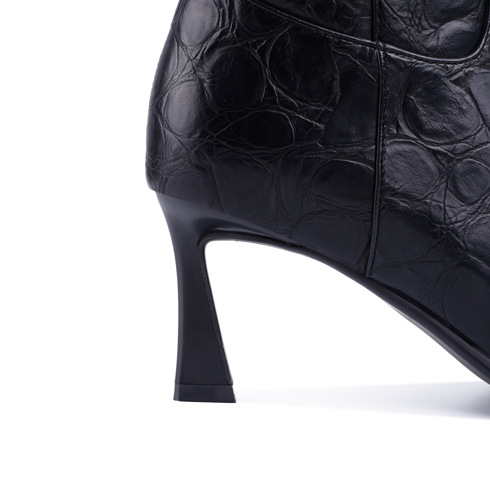 Women Kitten Heel Knee High Boots Pointed Toe Stone Pattern Tall Boots