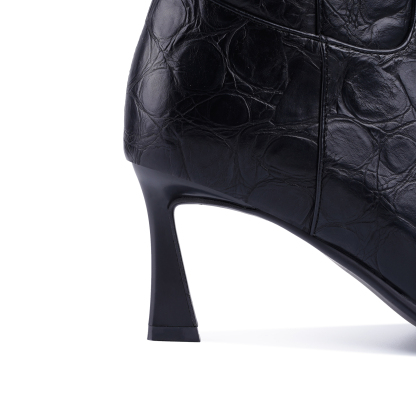 Women Kitten Heel Knee High Boots Pointed Toe Stone Pattern Tall Boots