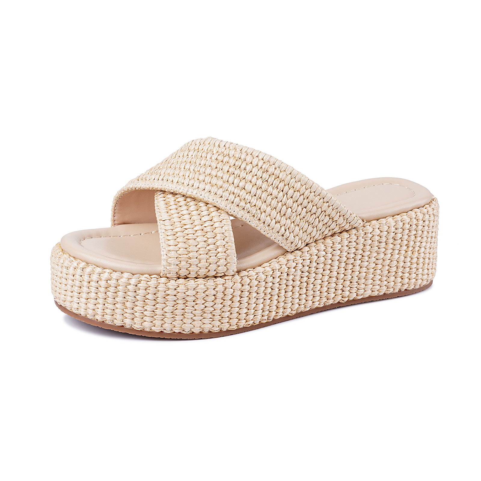 Platform Woven Sandals for Women Raffia Espadrille Slip on Summer Beach Sandals