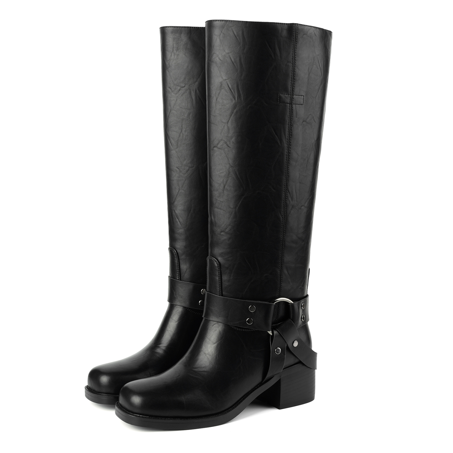 Women's Chunky Heel Knee High Boots with Buckles