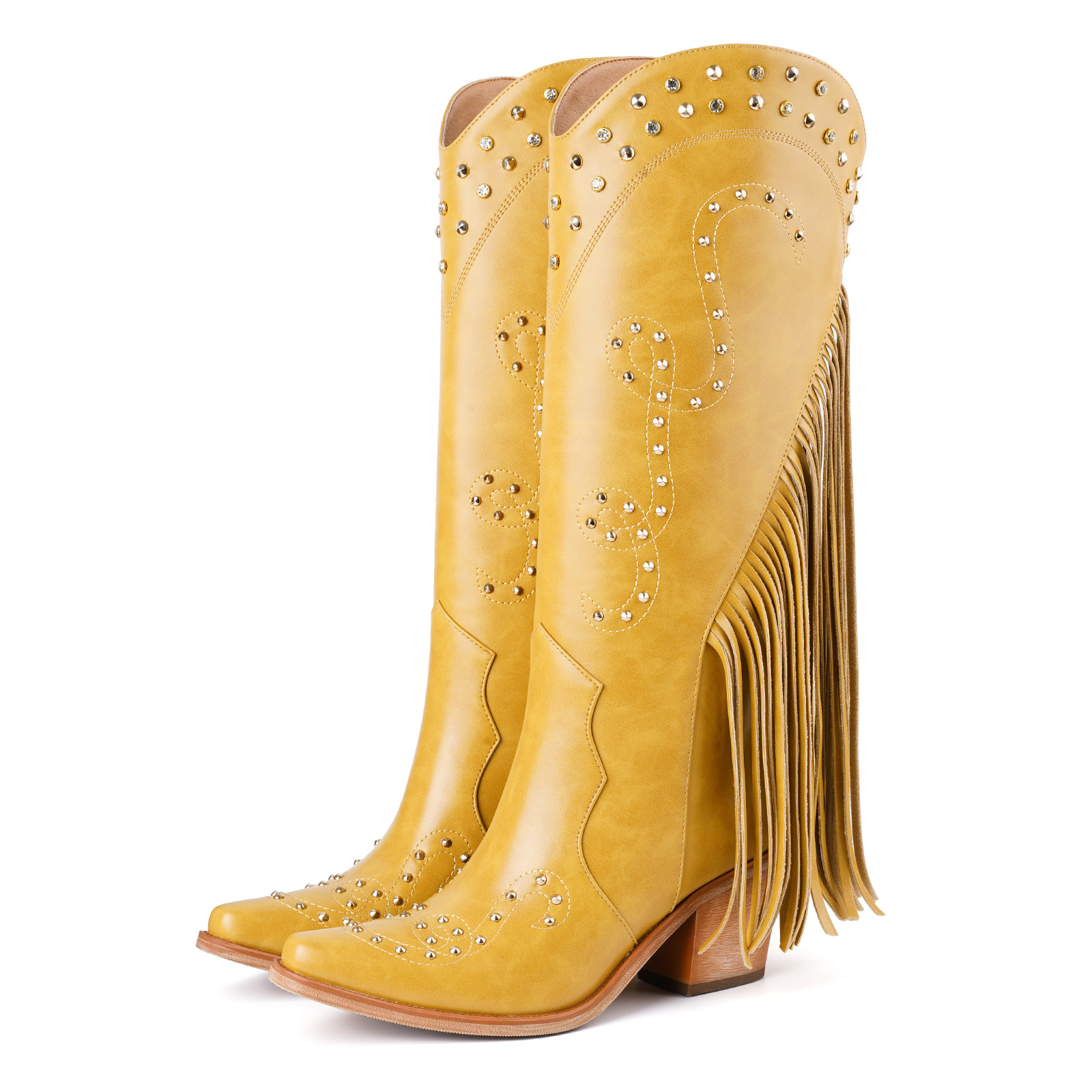 Women's Cowgirl Boots Knee High Fringe Boots Studs