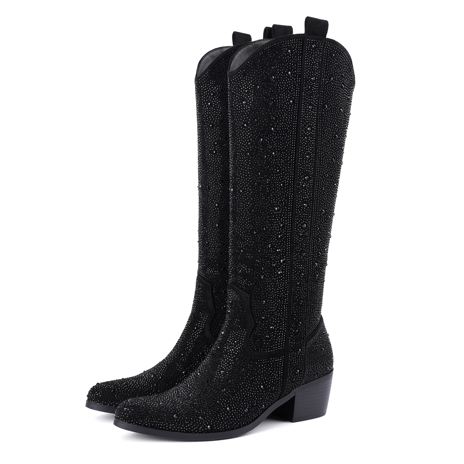 Women's Embroidered Rhinestone Western Cowboy Boots Knee High Boots