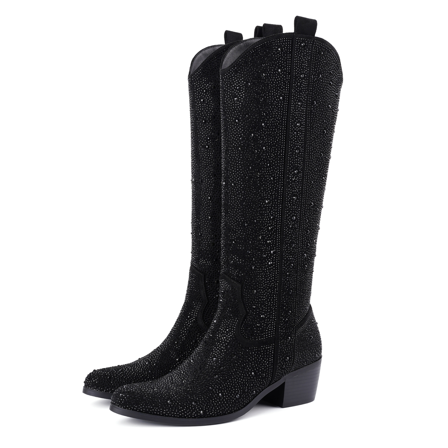 Women's Embroidered Rhinestone Western Cowboy Boots Knee High Boots