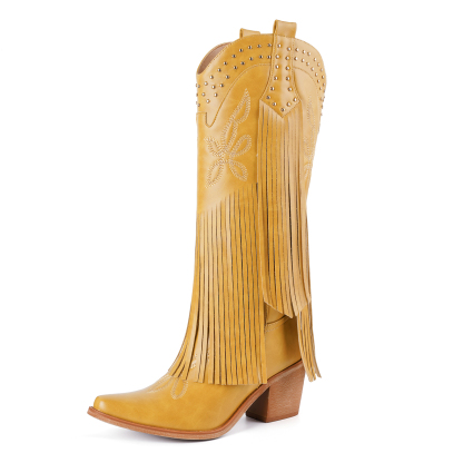 Women's Cowgirl Boots Knee High Fringe Boots