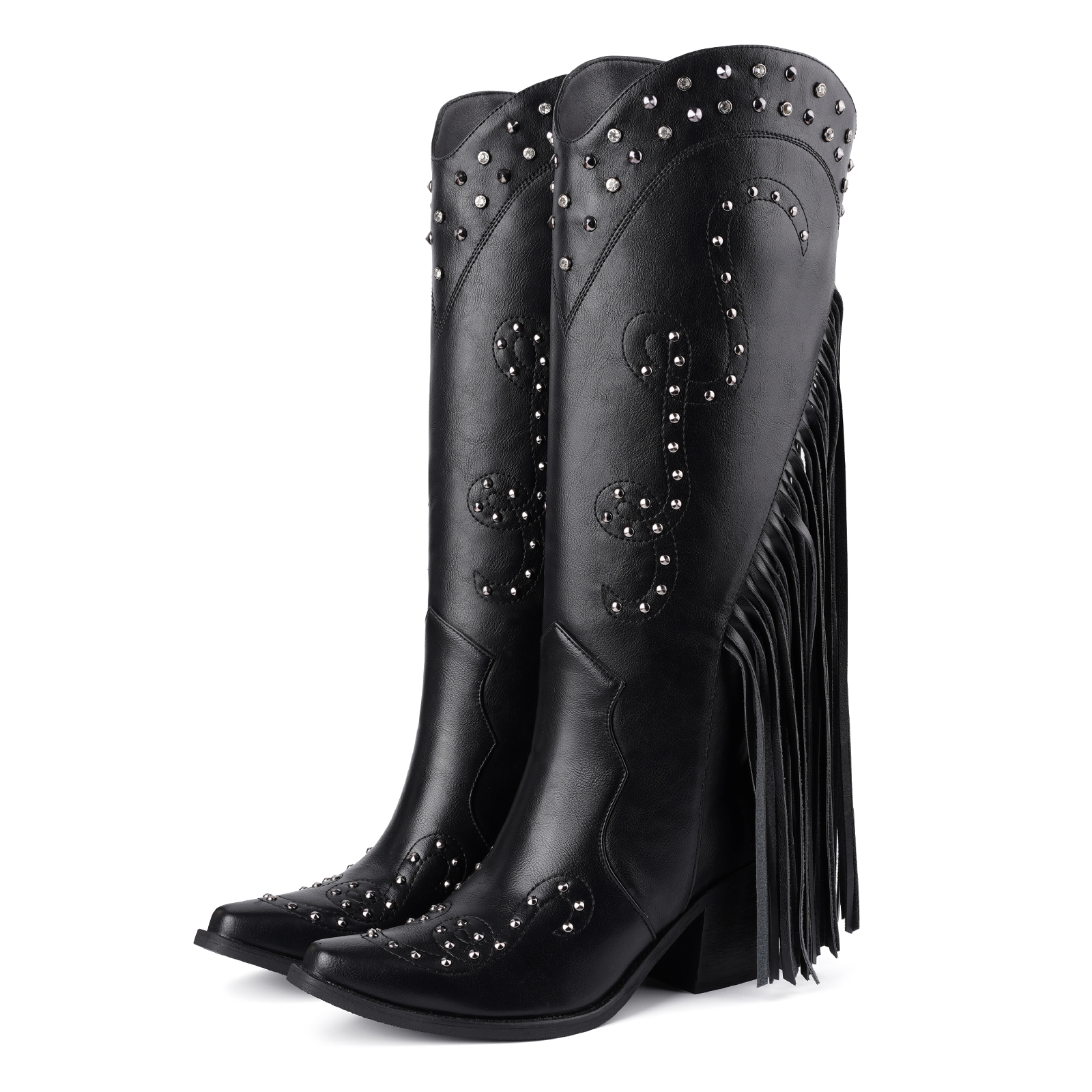 Women's Cowgirl Boots Knee High Fringe Boots Studs