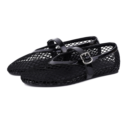 Mesh Ballet Flats for Women Fishnet Ballerina Flat Shoes