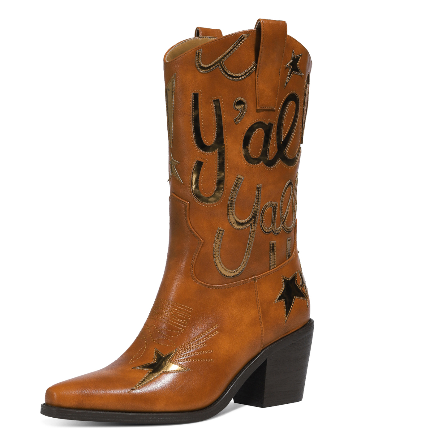 Women's Metallic Cowboy Boots Fashion Embroidery Pointed Toe Pull On Western Boots