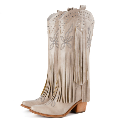 Women's Cowgirl Boots Knee High Fringe Boots