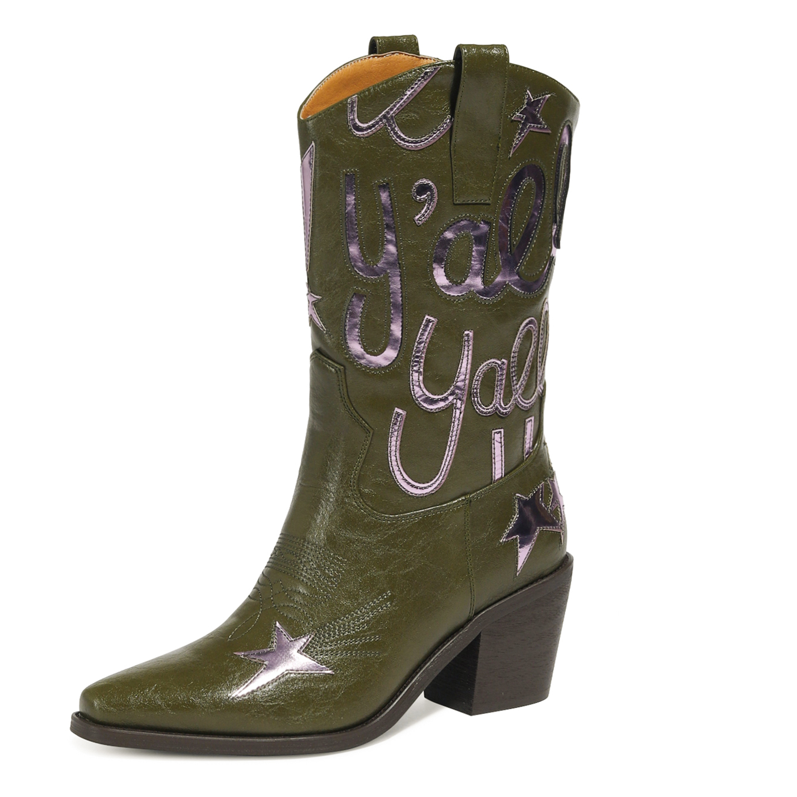 Women's Metallic Cowboy Boots Fashion Embroidery Pointed Toe Pull On Western Boots