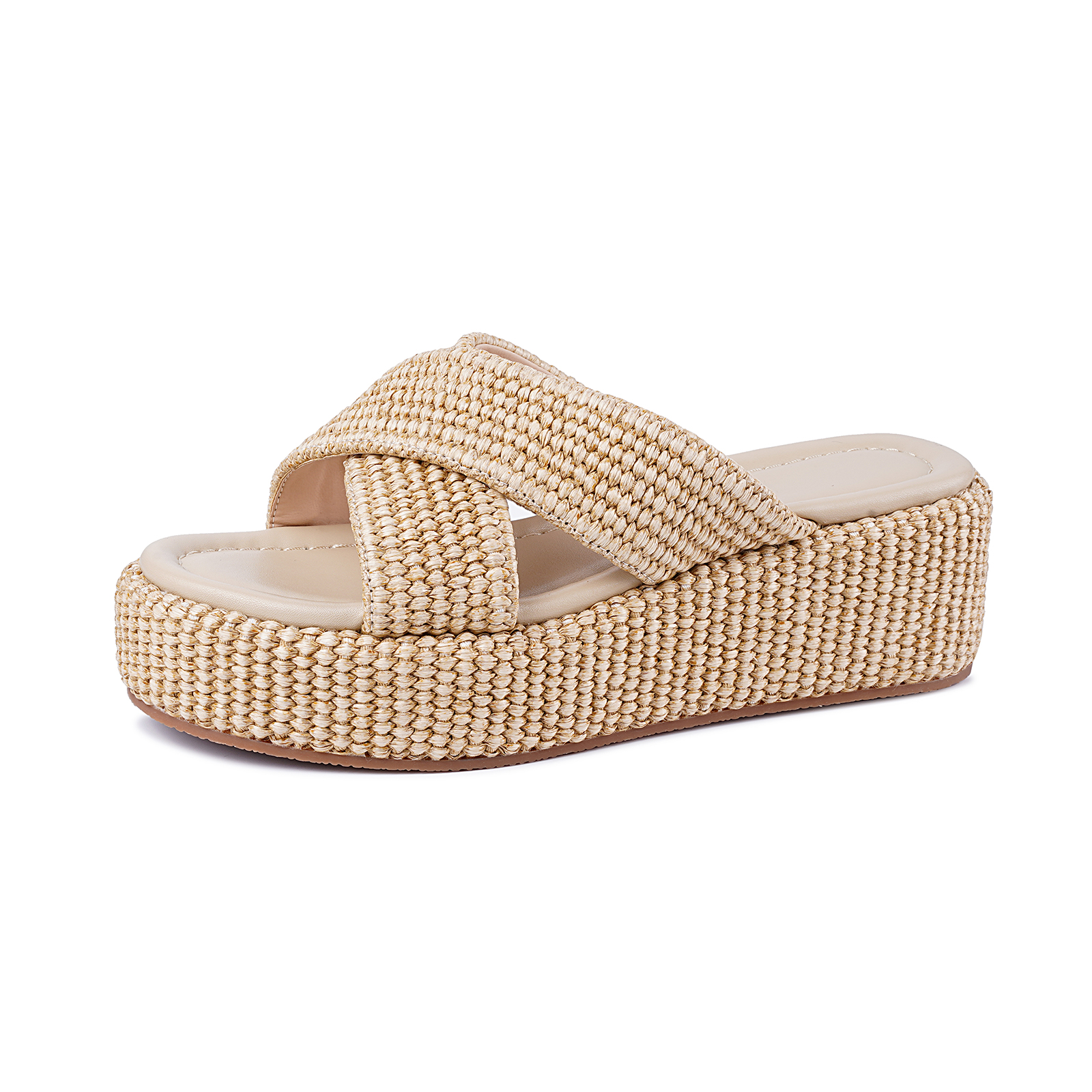 Platform Woven Sandals for Women Raffia Espadrille Slip on Summer Beach Sandals