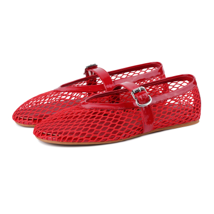 Mesh Ballet Flats for Women Fishnet Ballerina Flat Shoes