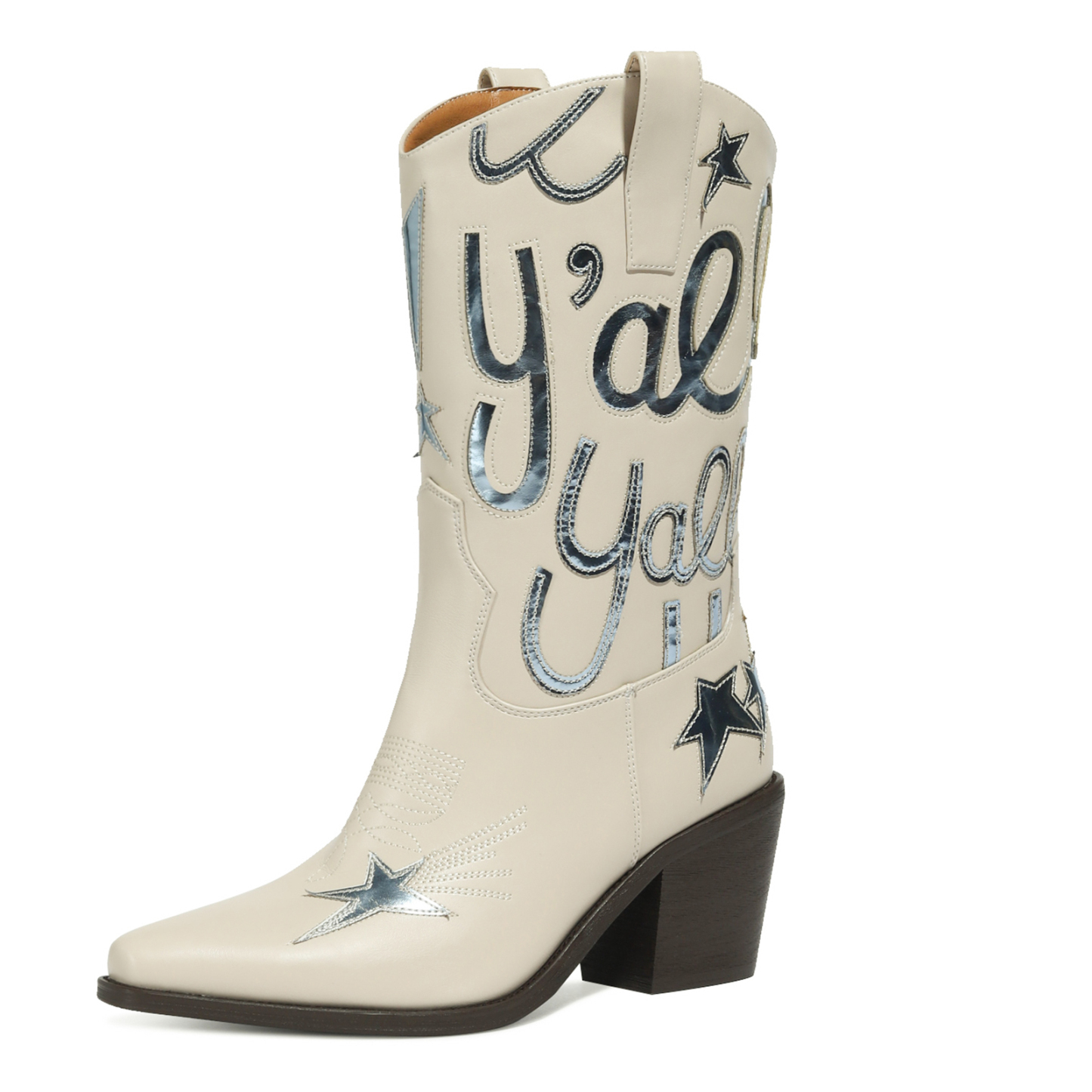 Women's Metallic Cowboy Boots Fashion Embroidery Pointed Toe Pull On Western Boots