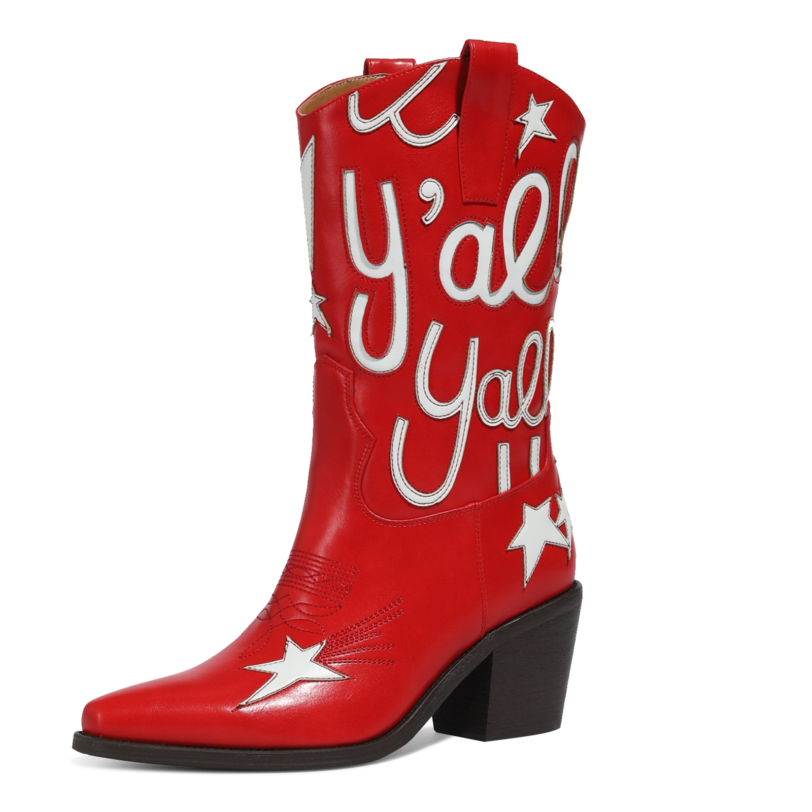 Women's Metallic Cowboy Boots Fashion Embroidery Pointed Toe Pull On Western Boots