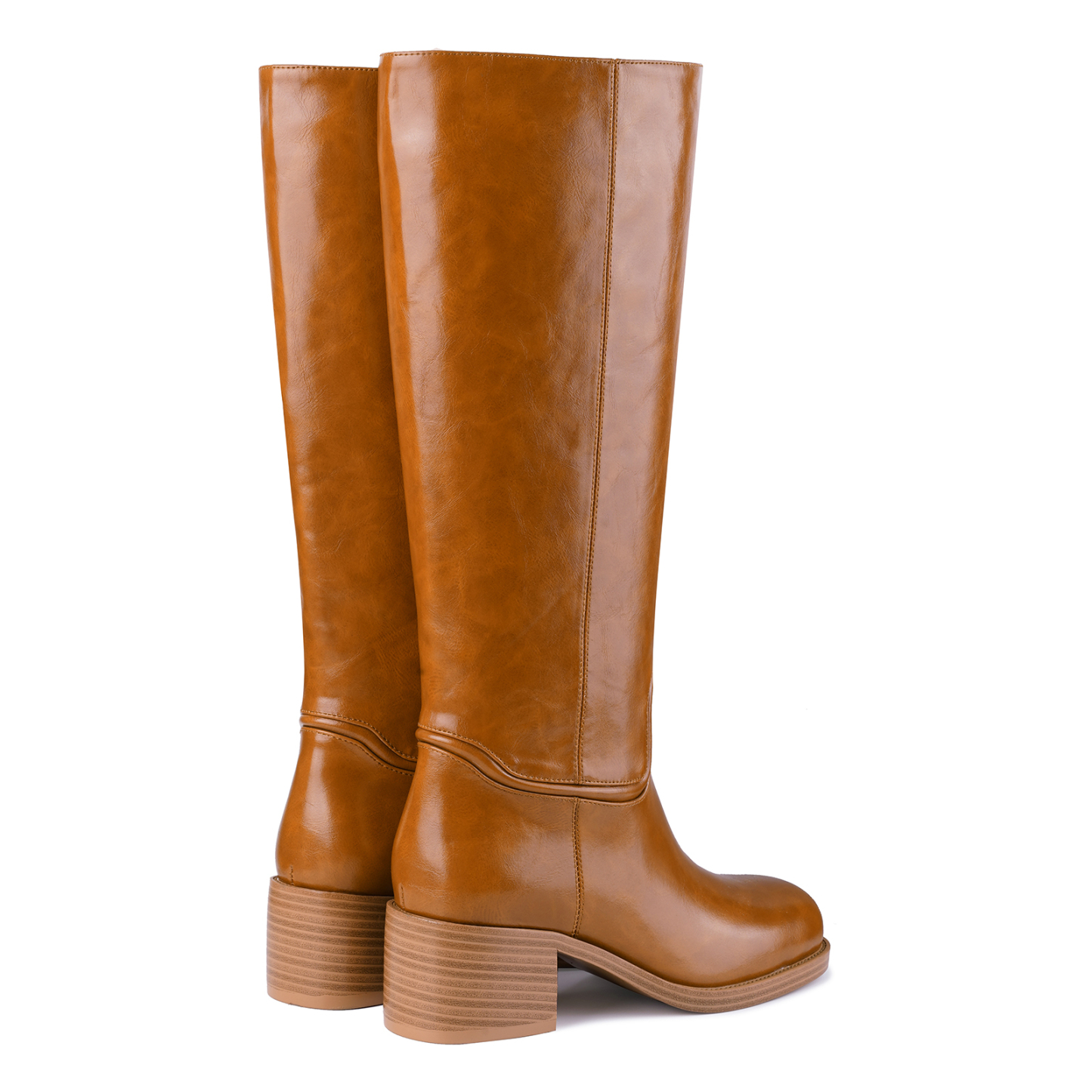 Women's Banana Knee High Boots Square Toe Chunky Low Heel Pull on Ridding Boots