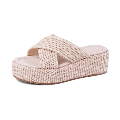 Platform Woven Sandals for Women Raffia Espadrille Slip on Summer Beach Sandals