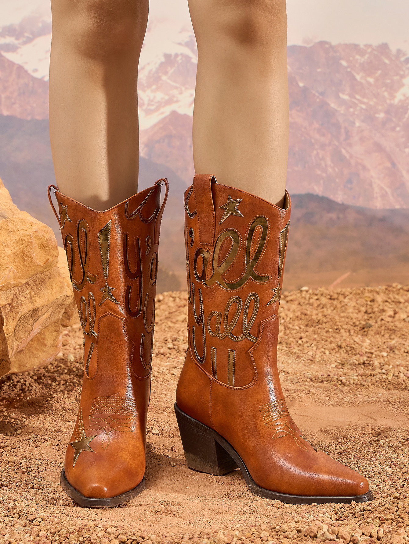 Women's Metallic Cowboy Boots Fashion Embroidery Pointed Toe Pull On Western Boots