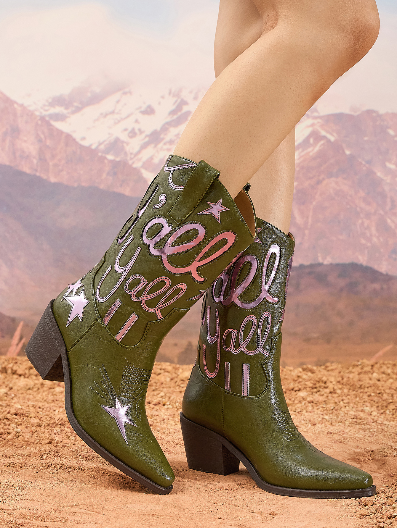 Women's Metallic Cowboy Boots Fashion Embroidery Pointed Toe Pull On Western Boots