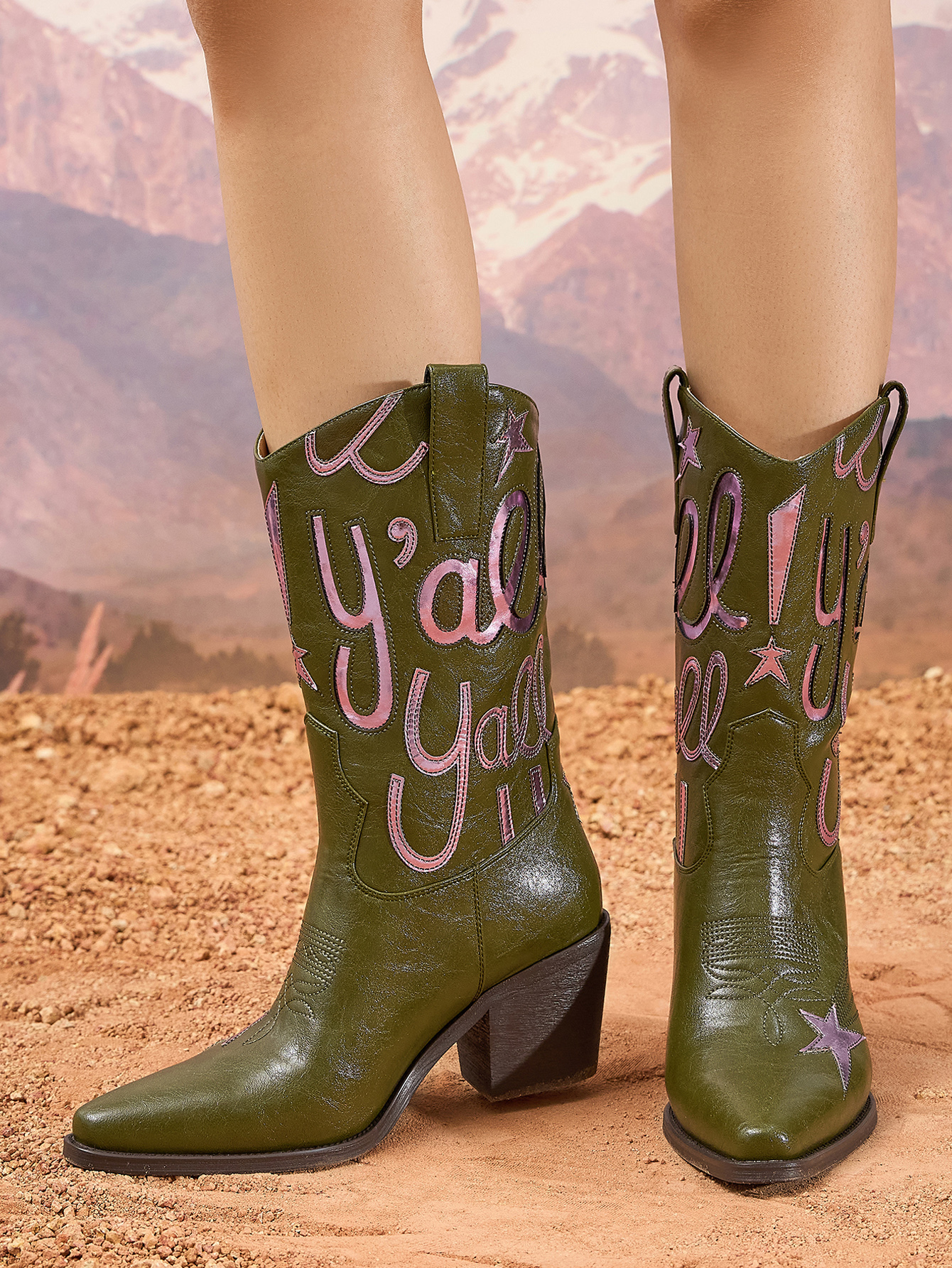 Women's Metallic Cowboy Boots Fashion Embroidery Pointed Toe Pull On Western Boots