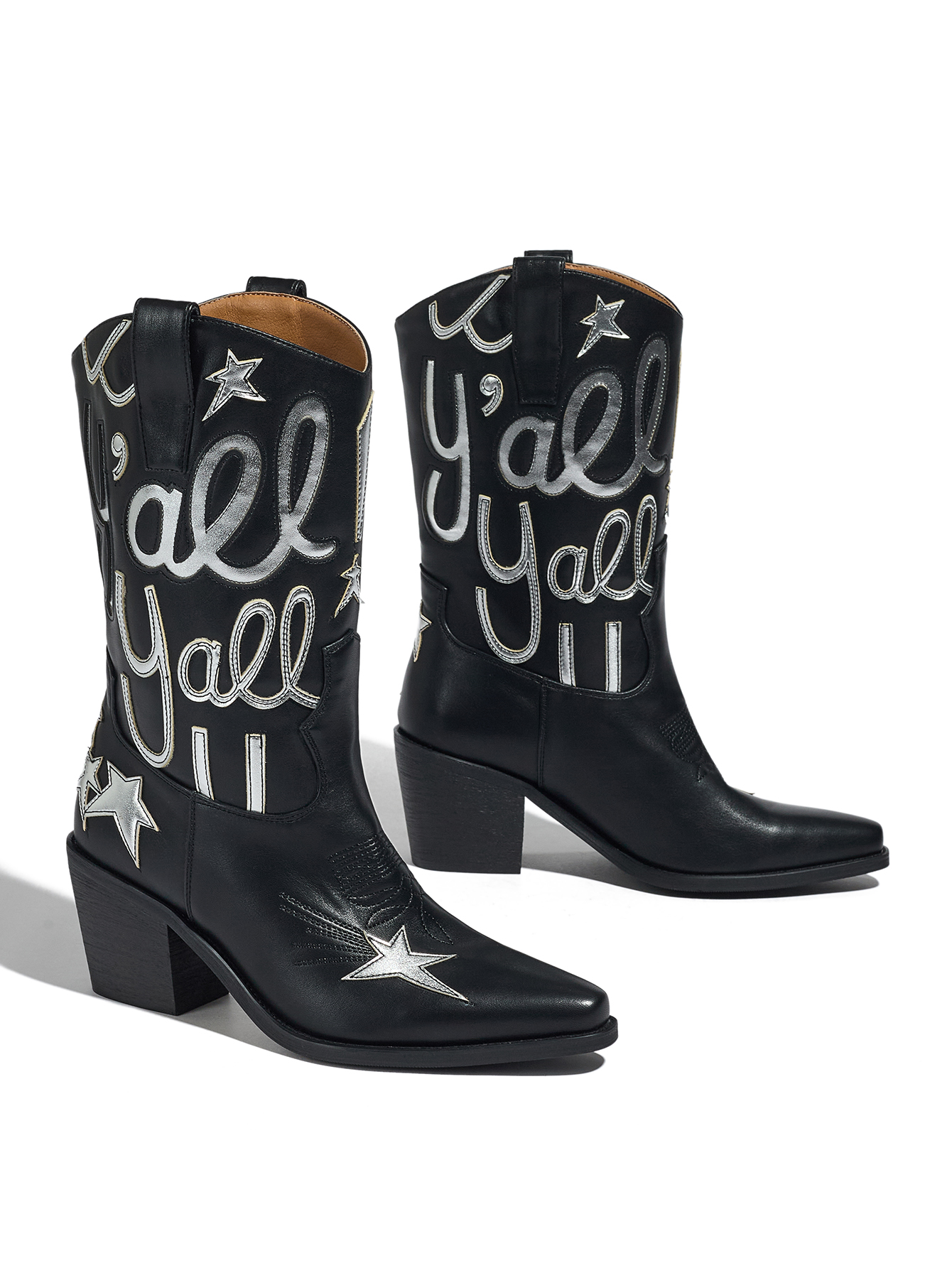 Women's Metallic Cowboy Boots Fashion Embroidery Pointed Toe Pull On Western Boots