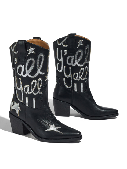 Women's Metallic Cowboy Boots Fashion Embroidery Pointed Toe Pull On Western Boots