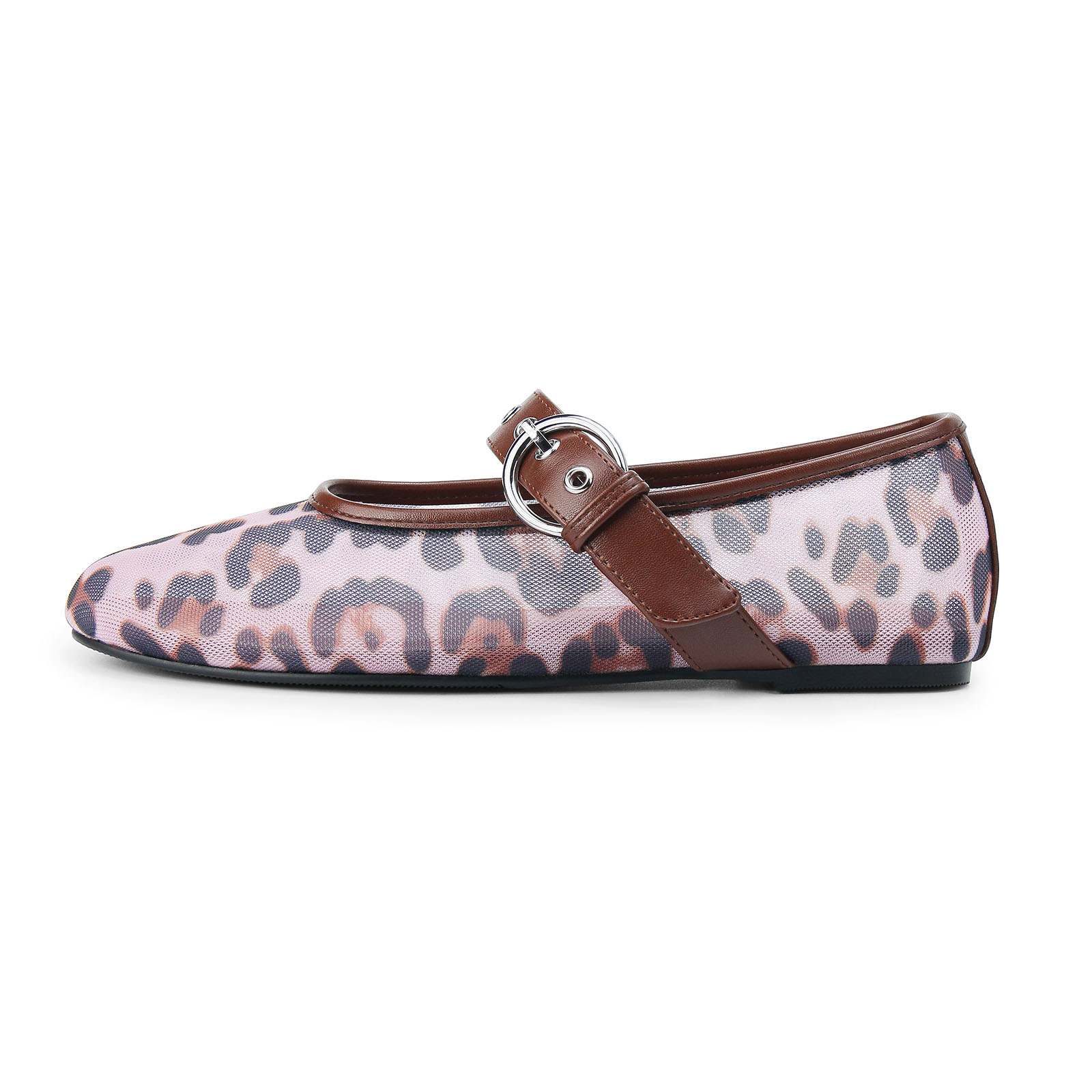 Women's Leopard Ballet Flats - Mesh Mary Janes