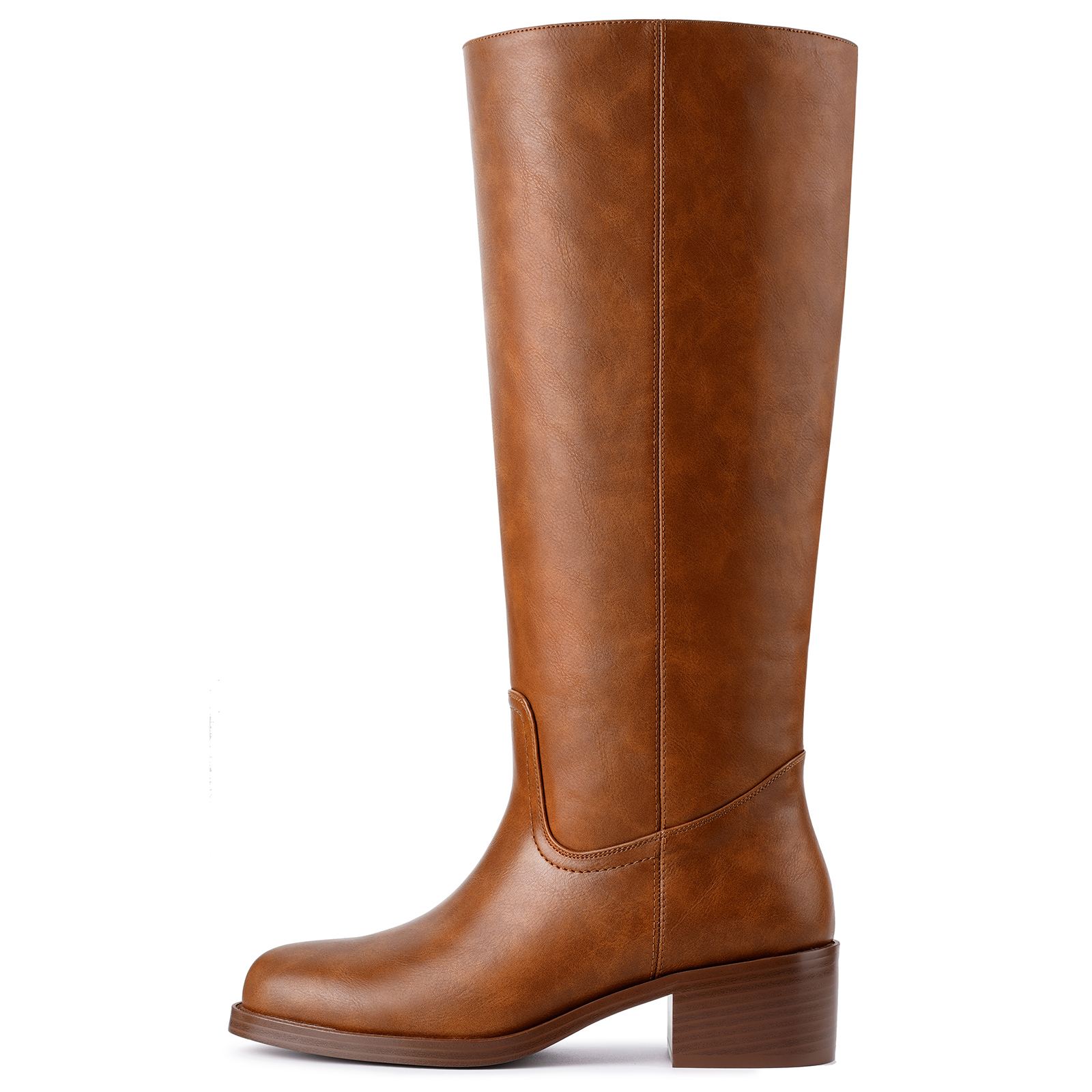 Women's Banana Knee High Boots Square Toe Chunky Low Heel