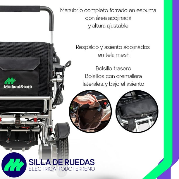 Silla De Ruedas Eléctrica De Lujo Silla Plegable de Acero de Alta Resistencia Color Negro Incluye Cinturón de seguridad y Control Joystick.