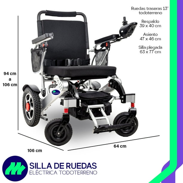 Silla De Ruedas Eléctrica De Lujo Silla Plegable de Acero de Alta Resistencia Color Negro Incluye Cinturón de seguridad y Control Joystick.