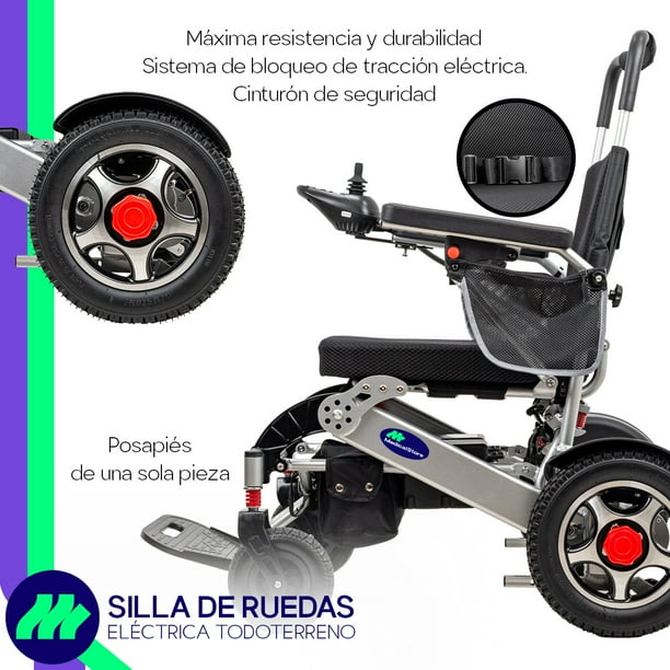 Silla De Ruedas Eléctrica De Lujo Silla Plegable de Acero de Alta Resistencia Color Negro Incluye Cinturón de seguridad y Control Joystick.