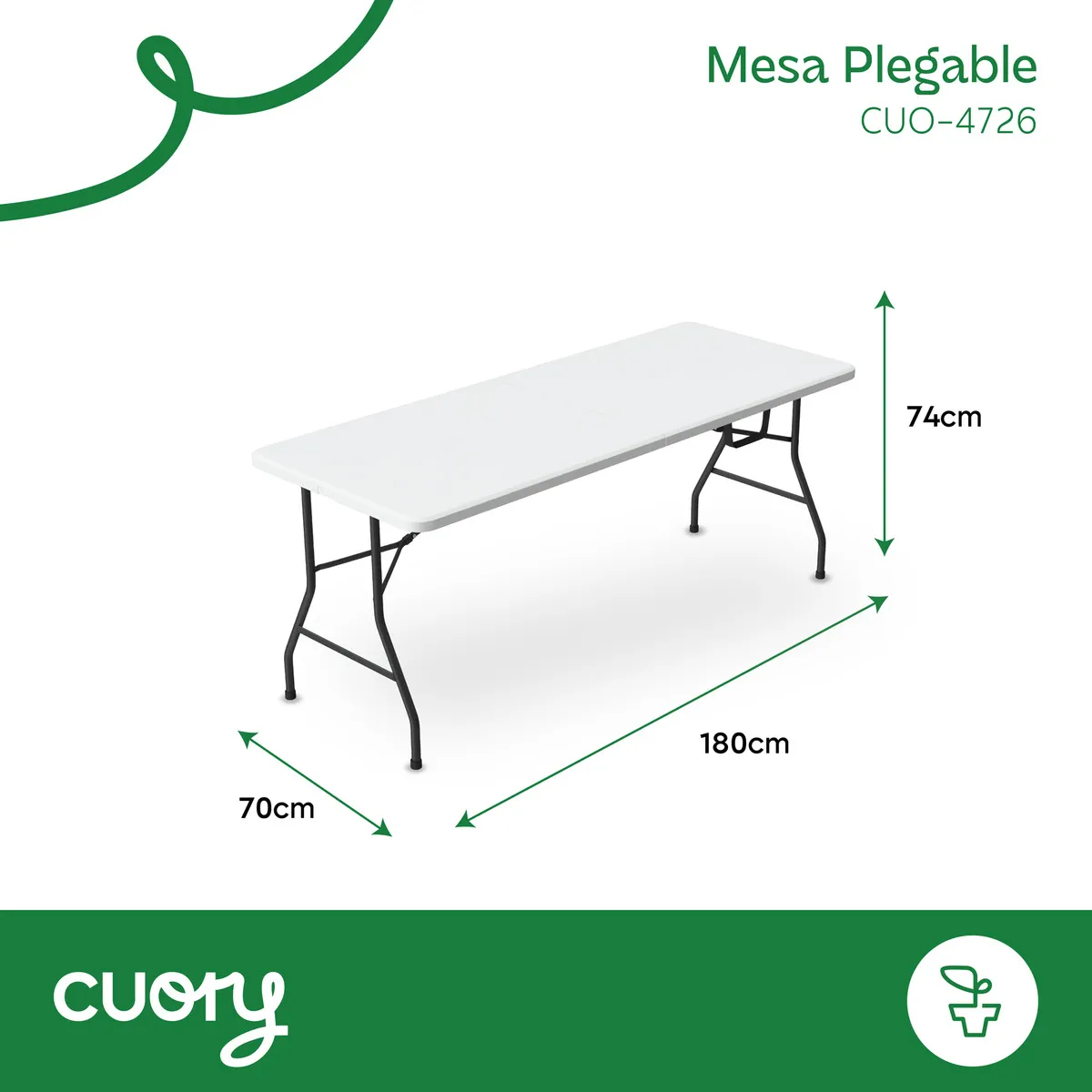 Imagen 2 de 6 de Cuory Mesa Plegable 1.80 Cm Exterior Jardin Tipo Portafolio Plástico Color Blanco Cuo-4726
