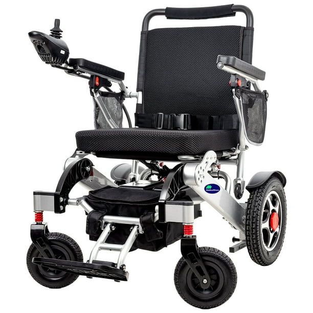 Silla De Ruedas Eléctrica De Lujo Silla Plegable de Acero de Alta Resistencia Color Negro Incluye Cinturón de seguridad y Control Joystick.