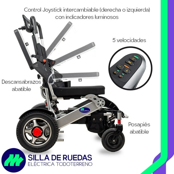 Silla De Ruedas Eléctrica De Lujo Silla Plegable de Acero de Alta Resistencia Color Negro Incluye Cinturón de seguridad y Control Joystick.