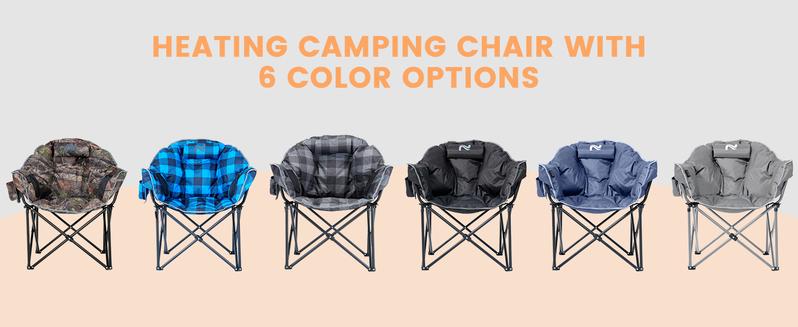 【TikTokShopBlackFriday 】MOPHOTO Heated Camping Chair, Outdoor Sports Oversized Heated Folding Chairs with 3 Heat Levels 【Batteries not included】 Patio Lawn Lounge Chair Supports 500 lbs