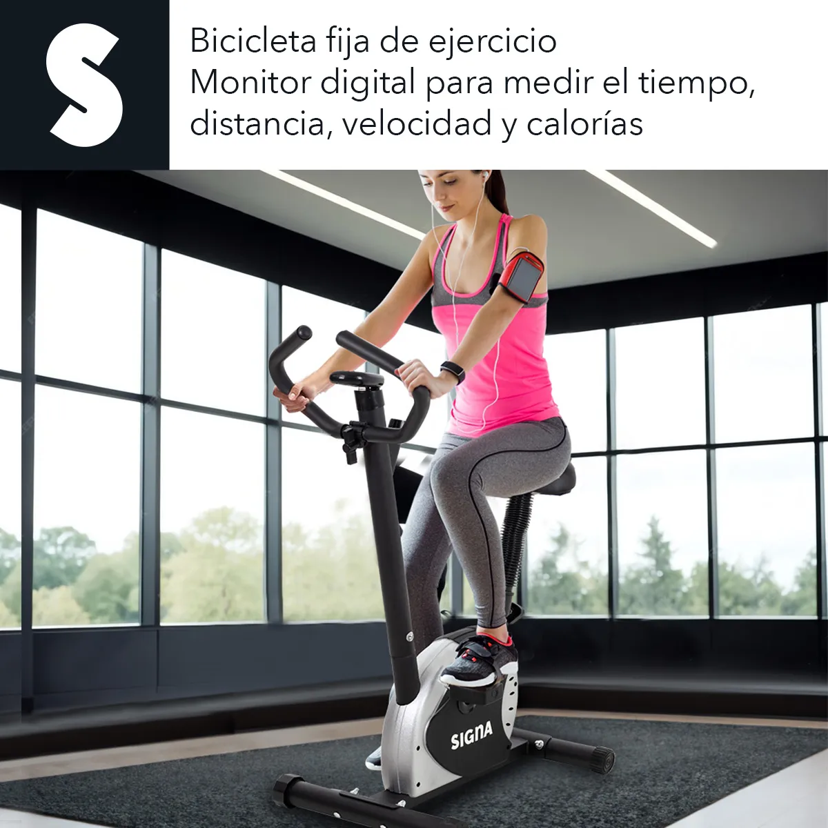 Imagen 2 de 6 de Bicicleta Spinning Fija Estática Ajustable Uso Rudo Aparato Ejercicio Cardio Profesional Indoor Cycling SIGNA DF7C38 Color Gris Con Negro