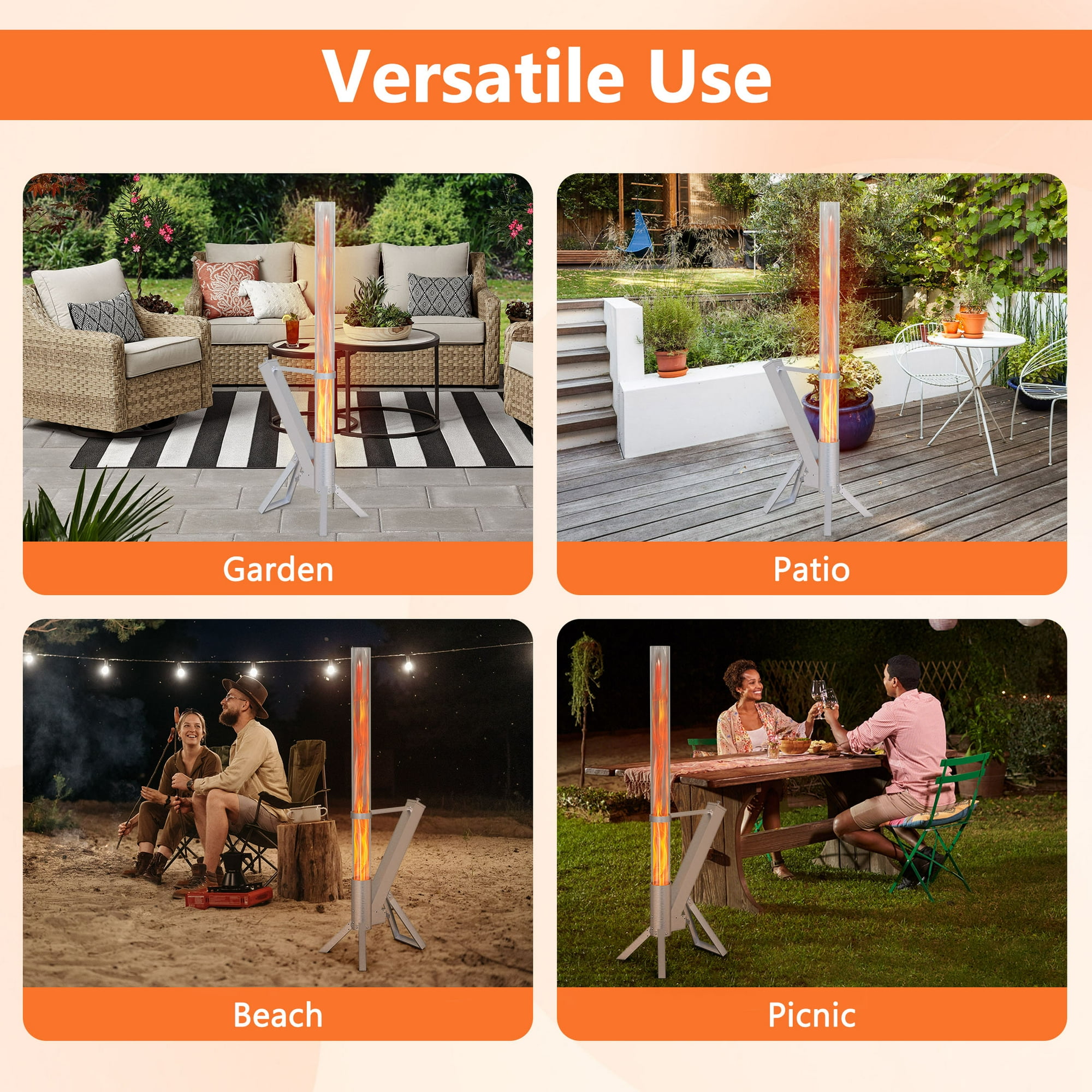 Enyopro 2 Piece Outdoor Smokeless Pellet Heater, Portable 430 Stainless Steel Glass Tube, Patio Pellet Torch with Tripod, Upgraded Ashtray, Eco-Friendly Wood Heater for Backyard, Patio, Camping