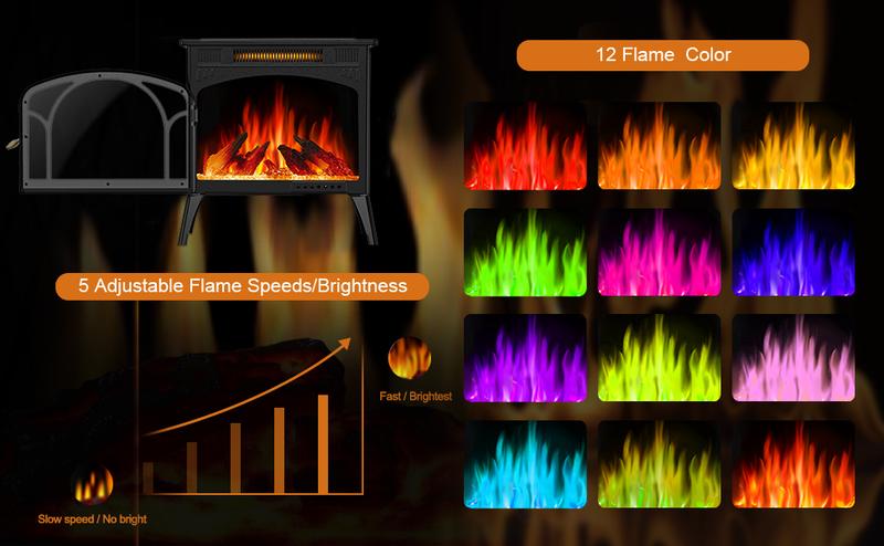 R.W.FLAME Electric Fireplace Heater 12 Flame Colors/ 4 Flame colors, 25"/ 17''Freestanding Infrared Stove, 5100BTU, 3D Realistic Flame Effects, Adjustable Brightness and Heating Mode, Overheating Safe Design, Remote, Timer, ETL Certified energy efficient R.W.FLAME Electric Fireplace Heater 12 Flame Colors/ 4 Flame colors, 25"/ 17''Freestanding Infrared Stove, 5100BTU, 3D Realistic Flame Effects, Adjustable Brightness and Heating Mode, Overheating Safe Design, Remote, Timer, ETL Certified energy efficient