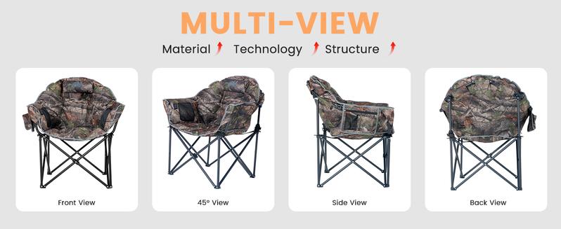 【TikTokShopBlackFriday 】MOPHOTO Heated Camping Chair, Outdoor Sports Oversized Heated Folding Chairs with 3 Heat Levels 【Batteries not included】 Patio Lawn Lounge Chair Supports 500 lbs