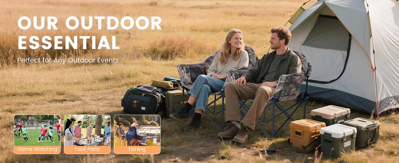 【TikTokShopBlackFriday 】MOPHOTO Heated Camping Chair, Outdoor Sports Oversized Heated Folding Chairs with 3 Heat Levels 【Batteries not included】 Patio Lawn Lounge Chair Supports 500 lbs
