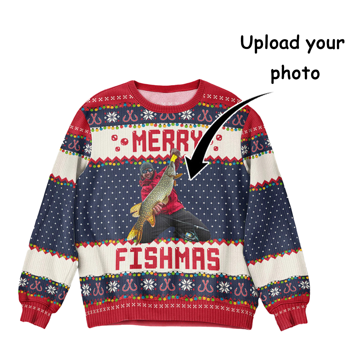 Merry Fishmas Gift For Fishing Lovers - Personalized Photo Ugly Sweater