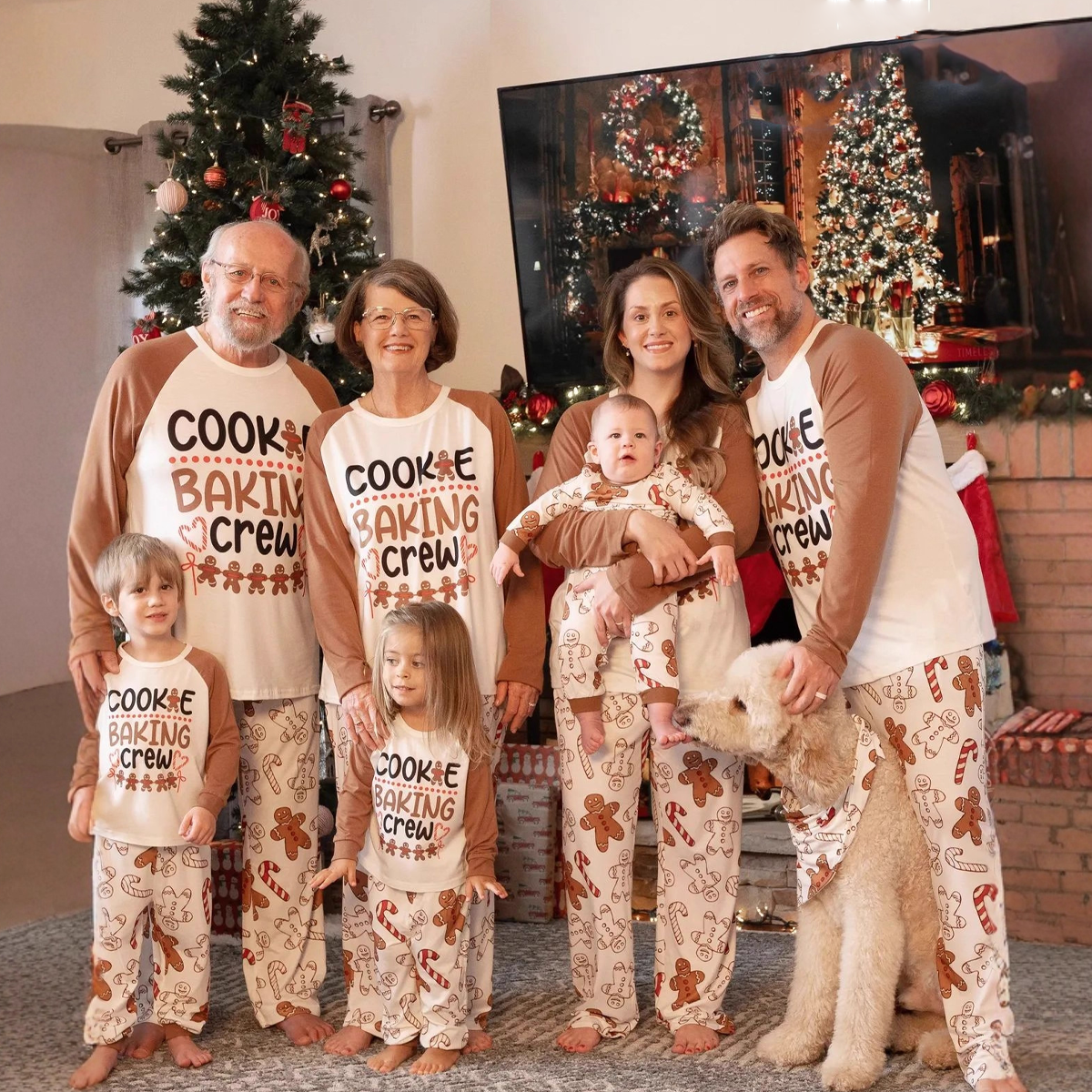 Christmas Family Matching Letter and Gingerbread Man Print Pajama Sets