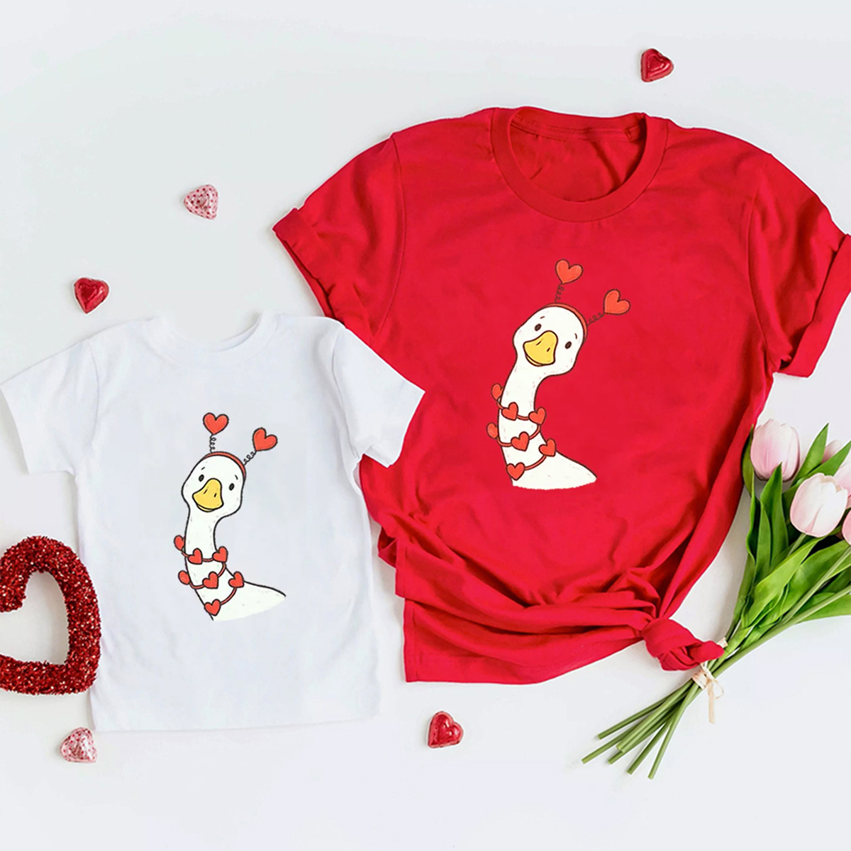 Pink Bow Preppy Goose Valentine's Day Family Shirt