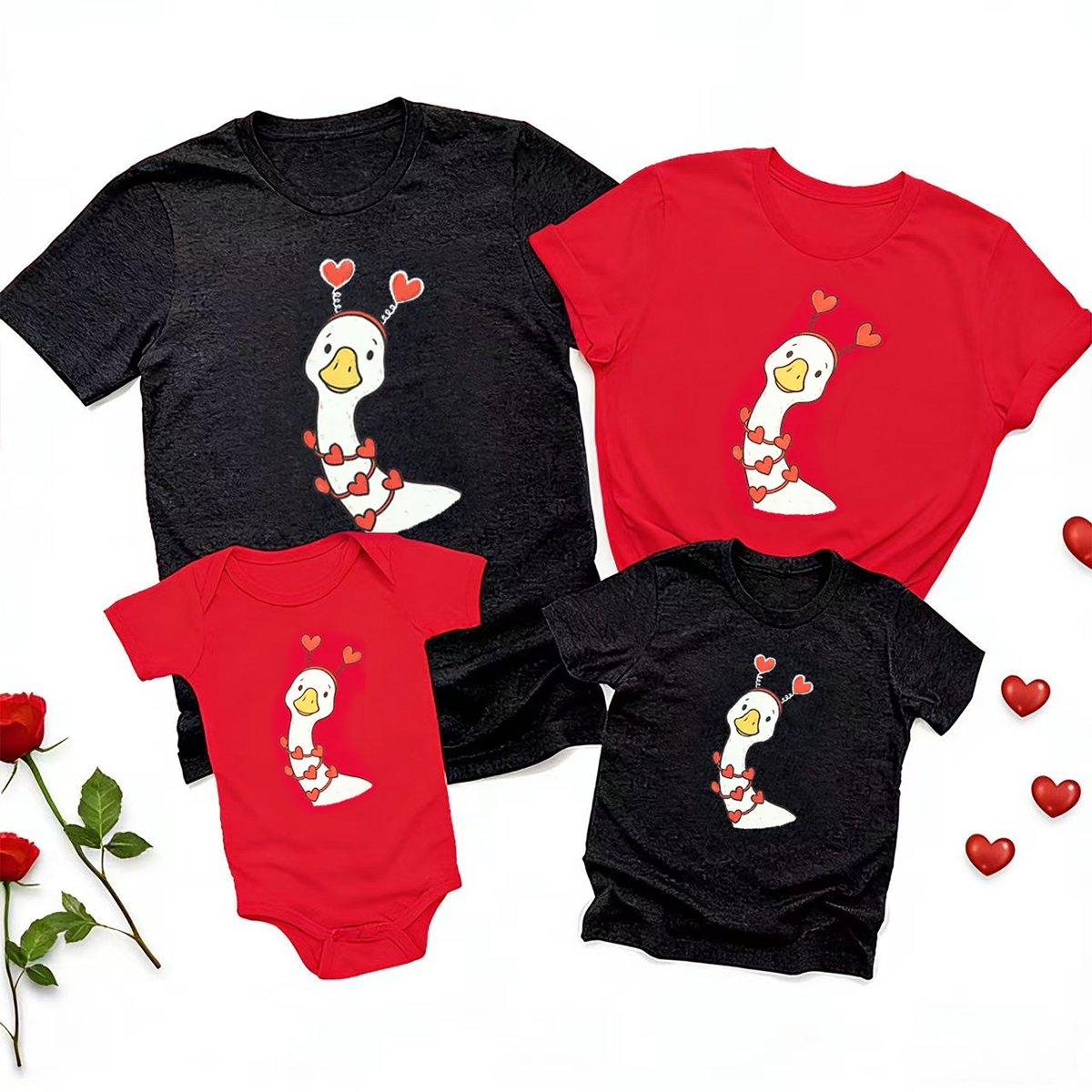 Pink Bow Preppy Goose Valentine's Day Family Shirt