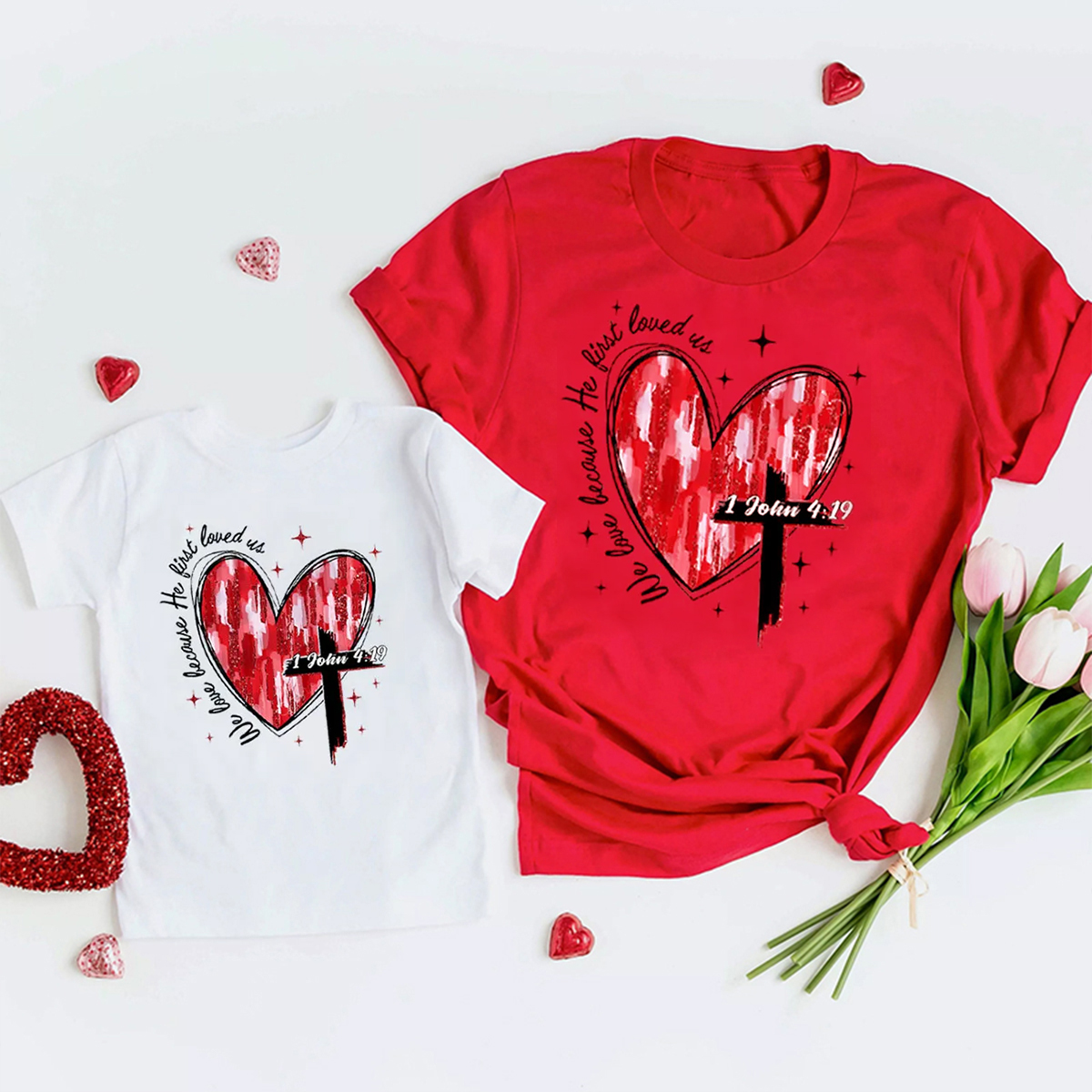 Heart Cross Valentine Jesus Family Shirt