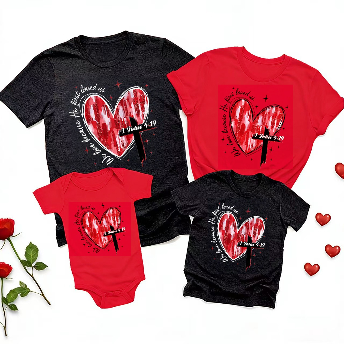 Heart Cross Valentine Jesus Family Shirt