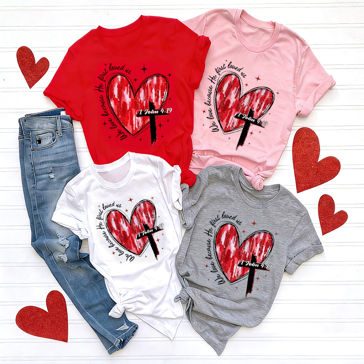 Heart Cross Valentine Jesus Family Shirt