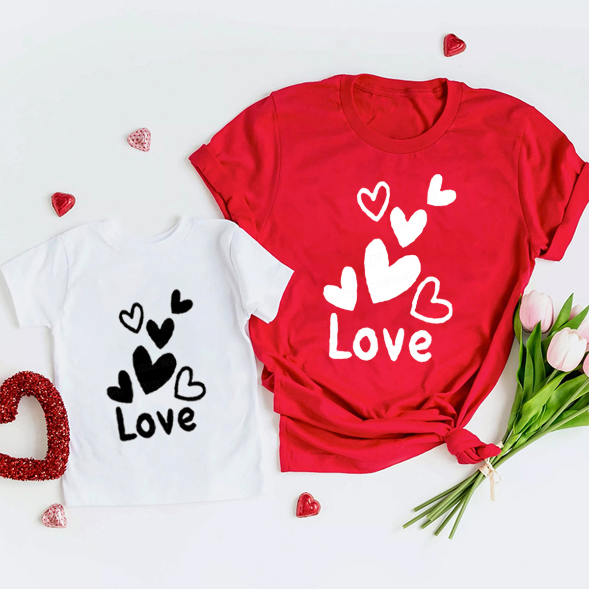 Floating Hearts Matching Valentine's Shirts
