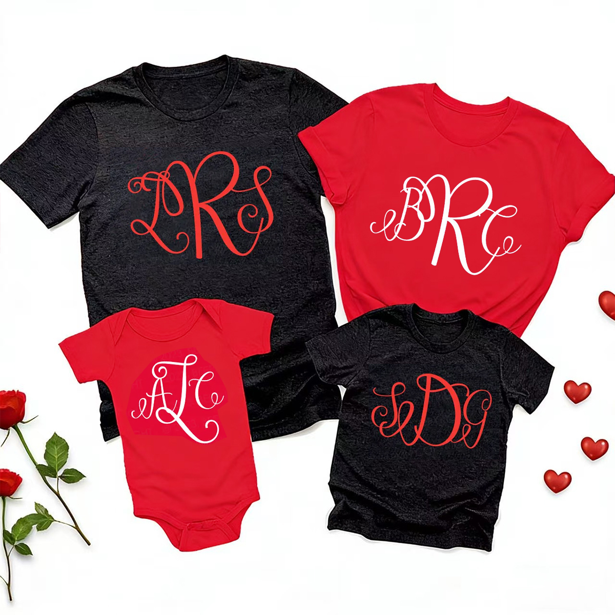 Fancy Cursive Monogram Matching Valentine's Shirts